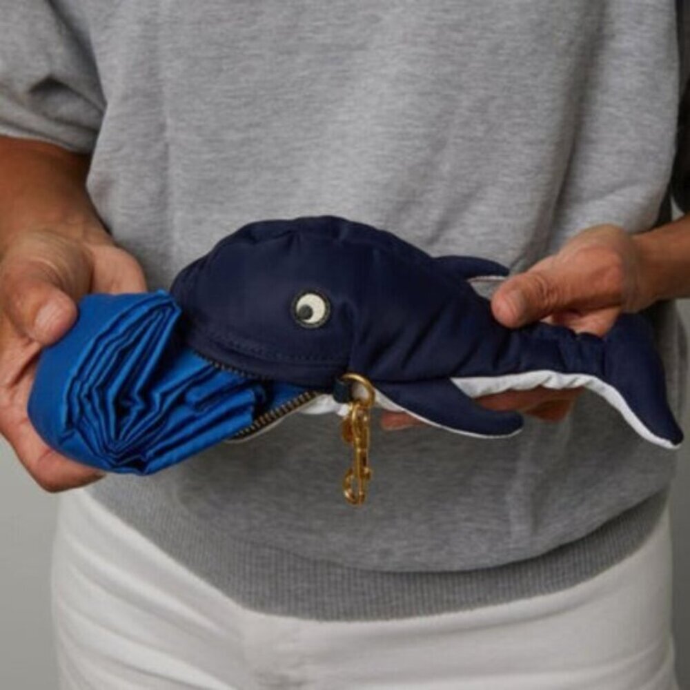Anya Hindmarch Whale Bag Charm Foldable Shopper Blue Nylon Cute Gift Playful Lux